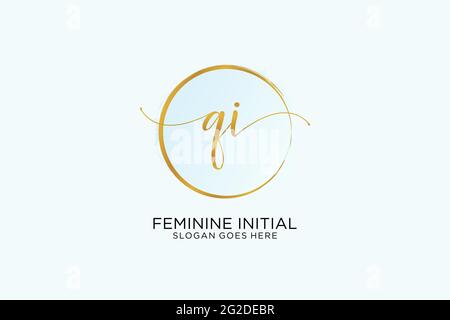 QI handwriting logo with circle template vector logo of initial wedding ...