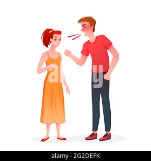 Couple people quarrel, angry husband screaming at crying wife in anger, unhappy marriage Stock Vector