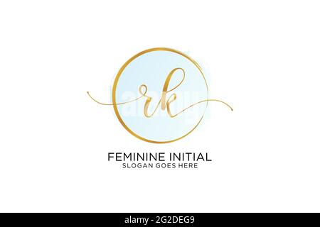 RK handwriting logo with circle template vector signature, wedding, fashion, floral and botanical with creative template. Stock Vector