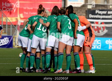 Northern Ireland players huddle together ahead of the International Friendly match at Seaview Stadium, Belfast. Picture date: Thursday June 10, 2021. Stock Photo