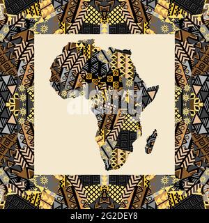 Africa map with ethnic motifs in a middle of a frame Stock Vector