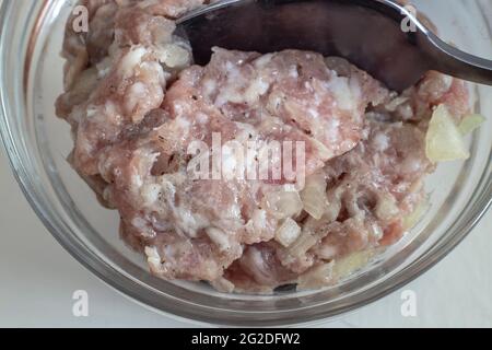 Minced meat with onions for making dumplings Stock Photo