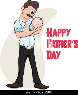 Happy Father's Day Vector Graphic. Kids playing with father. Father holding baby girl in hands. Superhero Dad. Best Father Ever. Stock Vector