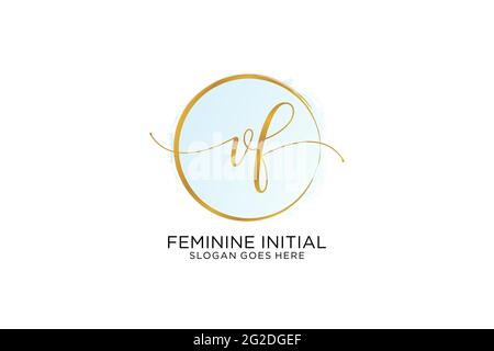 VF handwriting logo with circle template vector signature, wedding ...