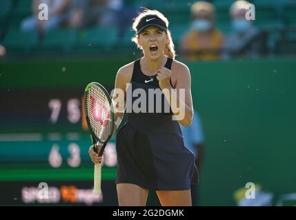 Great Britain's Katie Boulter celebrates victory against Heather Watson during day six of the Viking Open at Nottingham Tennis Centre. Picture date: Thursday June 10, 2021. Stock Photo