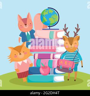 school animals students cute Stock Vector