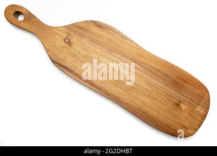 Rectangular acacia wood cutting and chopping board. Isolated on white background. Top view. Stock Photo