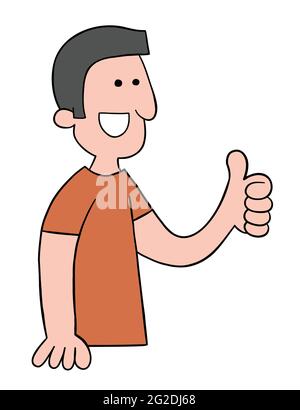 Cartoon man giving thumbs up, vector illustration. Black outlined and colored. Stock Vector