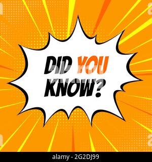 Did you know interesting fact background. Interesting Fact pop art background. Vector Illustration Stock Vector
