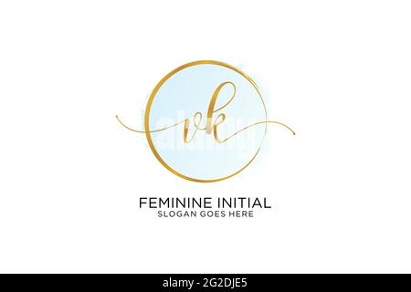 VK handwriting logo with circle template vector logo of initial wedding ...
