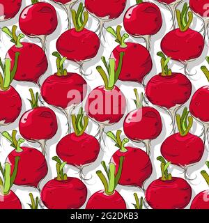 Radishes repeating pattern, editable vector template Stock Vector