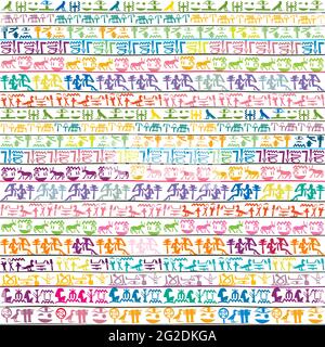Colorful background with ancient Egyptian hieroglyphs and symbols Stock Vector