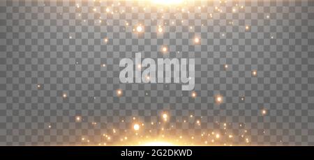 Gold horizontal lens flare. Isolated on transparent background. Sun flash with rays or gold spotlight and bokeh. Yellow glow flare light effect. Vecto Stock Vector