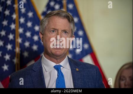 Washington, United States. 10th June, 2021. Senator Roger Marshall, R-KS, speaks during a news conference in the US Capitol in Washington, DC., on Wednesday, June 10, 2021. The conference, held by Senate republicans, discussed Big Tech and coronavirus censorship. Photo by Bonnie Cash/UPI Credit: UPI/Alamy Live News Stock Photo