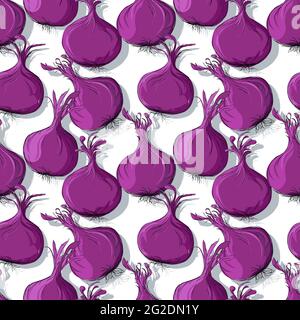 Onions repeating pattern, editable vector template Stock Vector