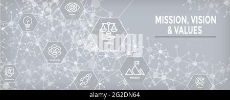 Mission Vision and Values Web Header & Icon Set Stock Vector