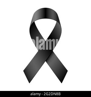 Black vector ribbon. Mourning and awareness international symbol, isolated on a white background. Stock Vector