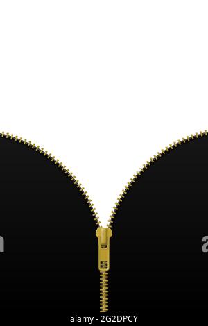 Zipper lock half open on black and white background Stock Vector