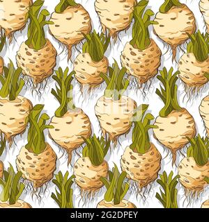 Celery roots repeating pattern, editable vector template Stock Vector