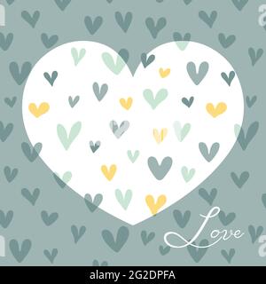 Romantic seamless pattern with doodle heart. Simple modern hand drawn background. Heart silhouette symbol frame. Pattern invitation, greeting card template. Stock Vector