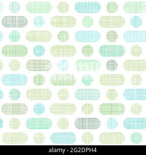 Vector woven fabric green dashes and dots seamless pattern background. Repeating linen textile texture for fabric, wallpaper, scrapbooking, card, invitations or wrapping. Stock Vector