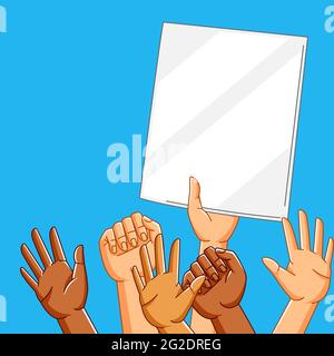 Illustration of people hands on demonstration or protest. Stock Vector