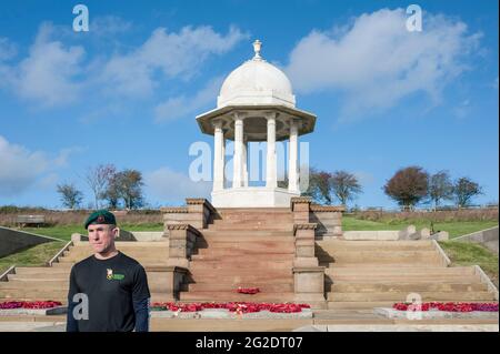 A ceremony takes place at the Chattri in Brighton on the south downs for remembrance day Stock Photo