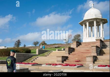 A ceremony takes place at the Chattri in Brighton on the south downs for remembrance day Stock Photo