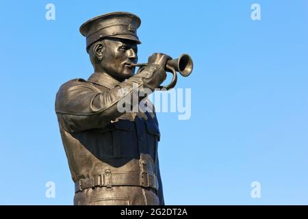 The Bugler Memorial Sculpture at the Centennial Park near the WWI Canadian National Vimy Memorial in Givenchy-en-Gohelle (Pas-de-Calais), France Stock Photo