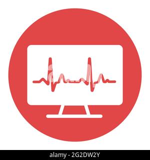 Computer diagnostics vector white glyph icon. Medicine and healthcare, medical support sign. Graph symbol for medical web site and apps design, logo, Stock Vector