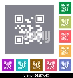 QR code flat icons on simple color square backgrounds Stock Vector