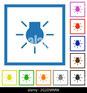 Car parking lights indicator flat color icons in square frames on white background Stock Vector