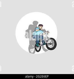 man jumping on the bicycle  hand drawn with black lines illustration vector. Stock Vector