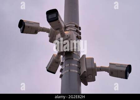 Video cameras RVI outdoor video surveillance of people - Moscow, Russia, June 10, 2021 Stock Photo