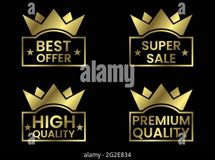 set of golden labels, Golden crown award icon. Premium Quality, Best Offer, Super Sale, High Quality Stock Vector