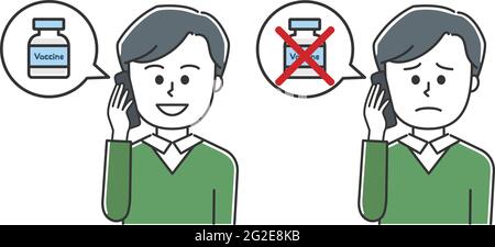 Man having an appointment for COVID-19 vaccination. Vector illustration isolated on white background. Stock Vector