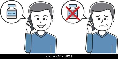 Man having an appointment for COVID-19 vaccination. Vector illustration isolated on white background. Stock Vector
