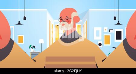 happy senior man taking selfie on smartphone camera grandfather making self photo Stock Vector