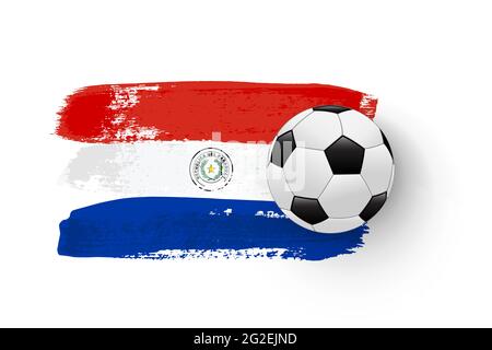 Realistic soccer ball on flag of Paraguay made of brush strokes. Vector football design element Stock Vector
