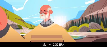 happy senior man taking selfie on smartphone camera grandfather making self photo Stock Vector