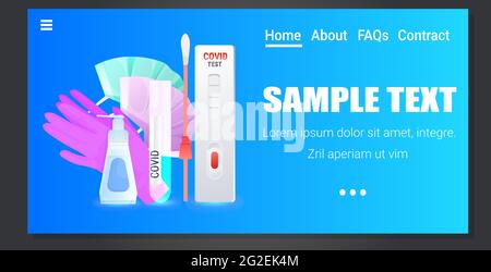 swab nasal test rapid cassette antibacterial spray gloves and masks fight against coronavirus pandemic concept Stock Vector