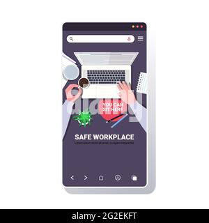 human hands using laptop online communication self isolation coronavirus pandemic quarantine concept Stock Vector
