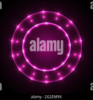 Neon light ring with neon dots in dark violet color Stock Vector