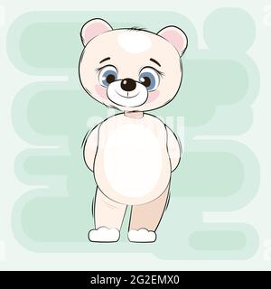 Little polar bear cub. Cheerful kind animal child. Cartoons flat style. Funny. Vector Stock Vector