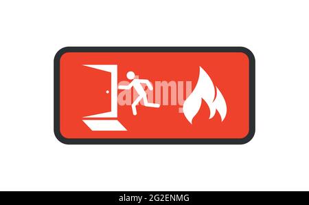 Sign with red fire exit sign on white background. Warning icon. Information icon. Vector illustration Stock Vector