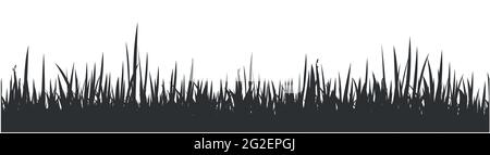 Grey horizontal banner of wavy meadow silhouette with grass. Vector  Stock Vector