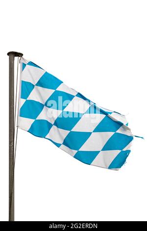Flag of Bavaria on flagpole isolated on white background Stock Photo