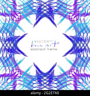 Blue, purple squiggle frame, line art pattern. Ornamental border, ethnic motif. Wavy subtle curves, white background. Abstract design. Vector EPS10 Stock Vector