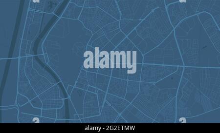 Blue Seville City area vector background map, streets and water cartography illustration. Widescreen proportion, digital flat design streetmap. Stock Vector