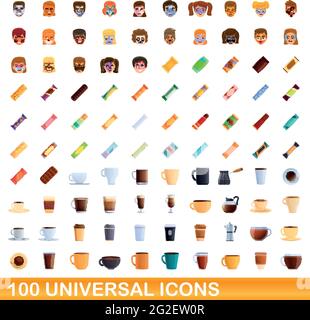 100 universal icons set. Cartoon illustration of 100 universal icons vector set isolated on white background Stock Vector